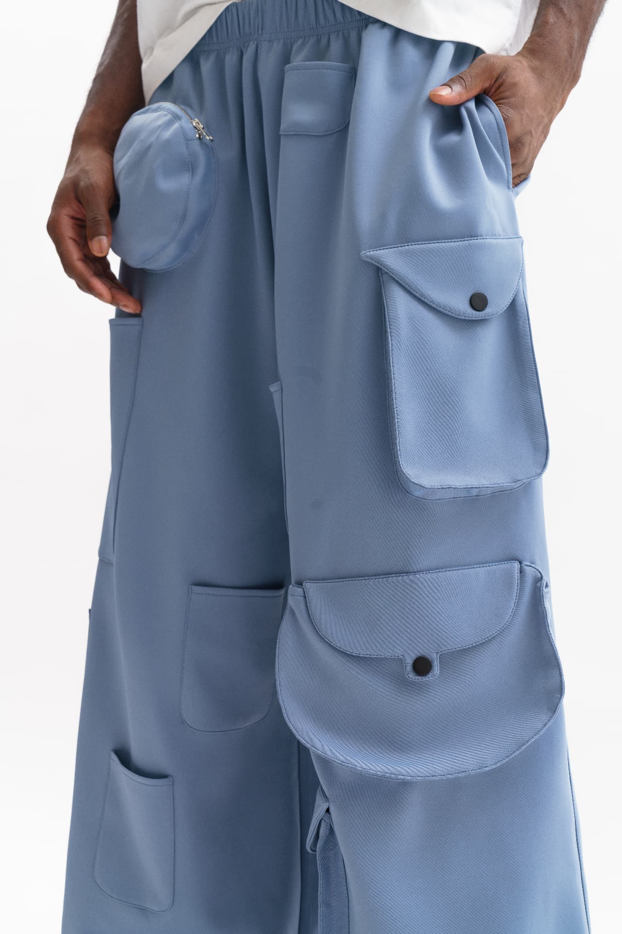eonic blue cargo trousers pocket detail