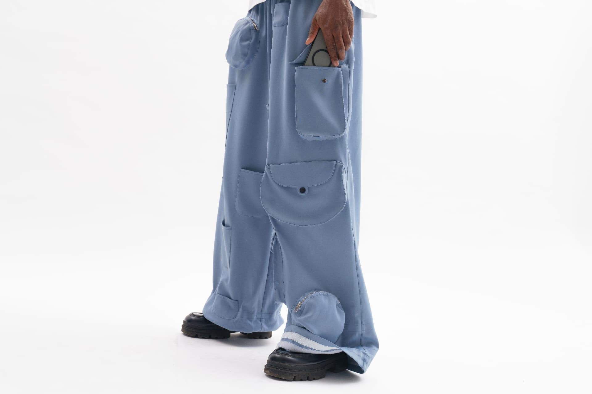 eonic blue cargo trousers detail