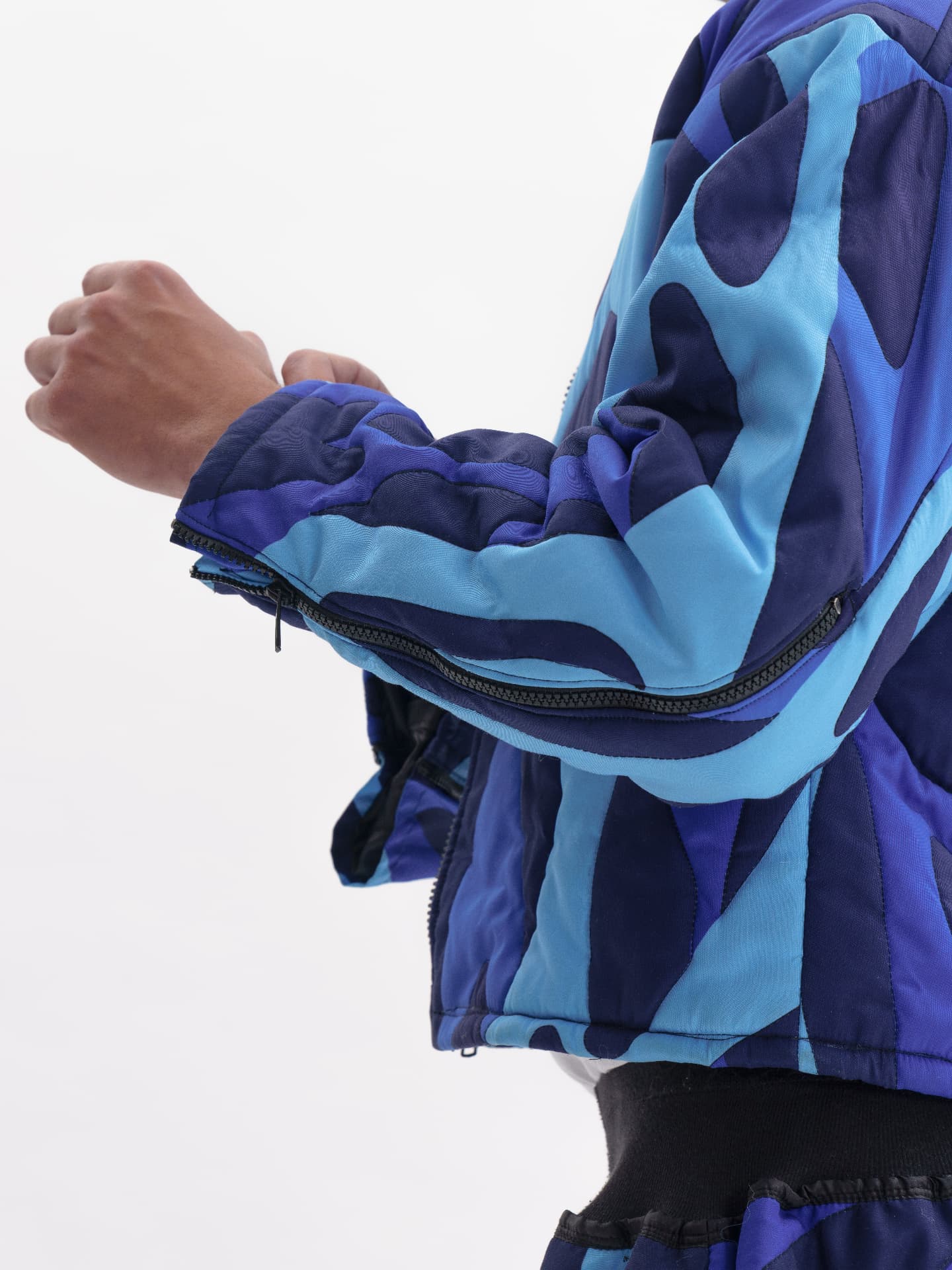 eonic blue puffer jacket sleeve zip detail